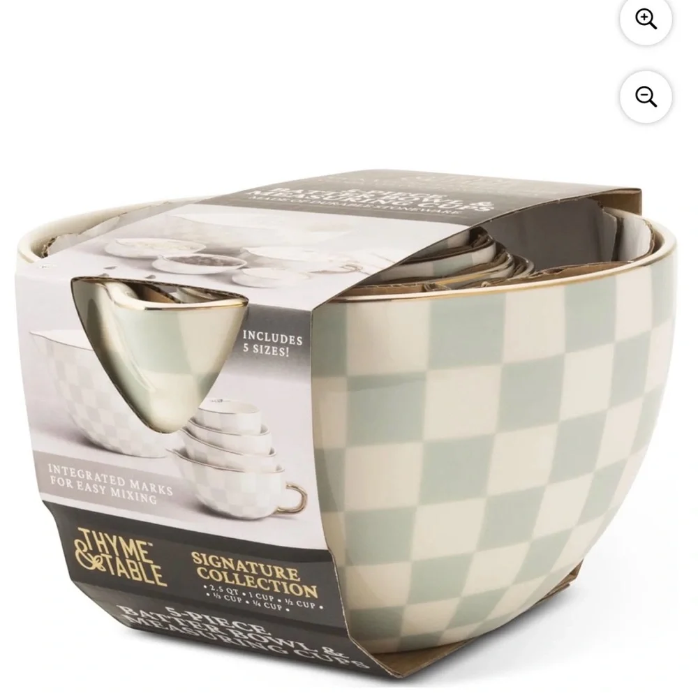 Checkered Mixing Bowl Set with Gold Accents